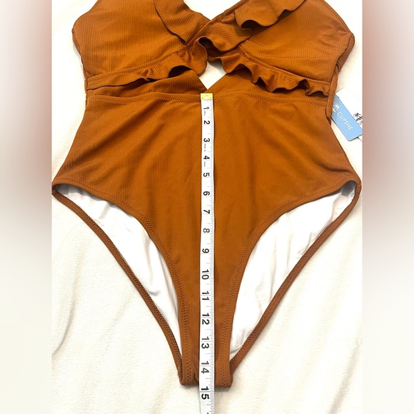 Cupshe One Piece Burnt Orange Open Back Swim Swimsuit w/ Ruffles Sz Large - Picture 10 of 16
